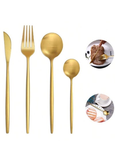 Buy 4 Pieces Stainless Steel Flatware Cutlery Sets Including Fork Spoons Knife Tableware for Home,Hotel,Restaurant Gold in Egypt