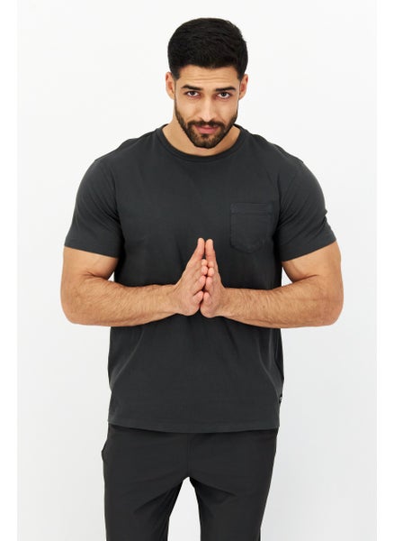 اشتري Men Round Neck Short Sleeve Solid T-Shirts, Charcoal في الامارات