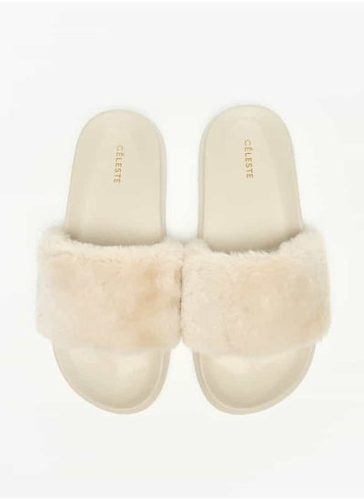 اشتري Women's Faux Fur Textured Slip-On Slides في الامارات