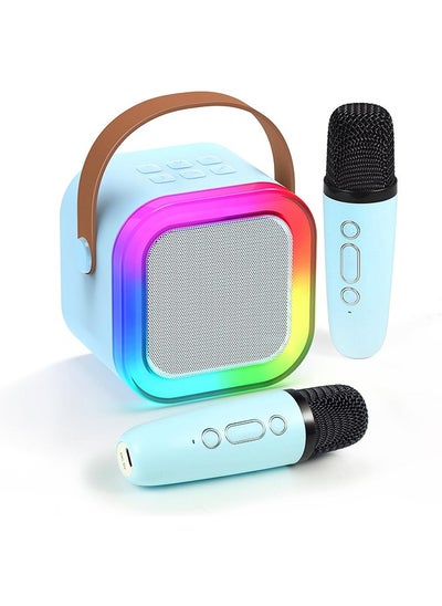 Buy Portable Karaoke Speaker Kits, Mini Portable Bluetooth Karaoke Speaker with 2 Wireless Mics and led Colorful Lights for Kids Adults, Gifts Toys for Girls Boys Family Home Party, Blue in Saudi Arabia