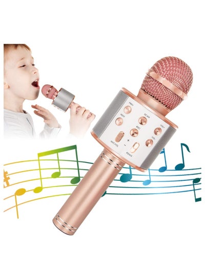 Buy Wireless Bluetooth Karaoke Microphone for Kids, 5-in-1 Portable Handheld Karaoke Mic Speaker Player Recorder with Adjustable Remix in UAE