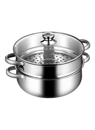 Buy Stainless Steel Steamer,11'' Multi-Layer Cookware Pot with Handle on Both Sides,2-Tier in UAE