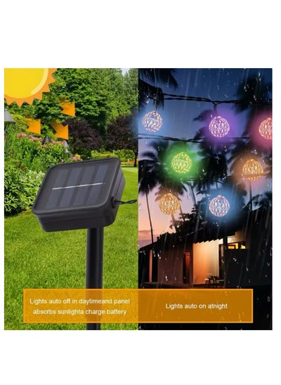 اشتري 30 LED Moroccan Hollow Metal Ball String Solar Light Operated for Wall Home Hanging Bedroom Tree Birthday Party Decoration Items, RGB في الامارات