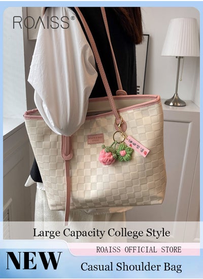 Buy Women Canvas Single Shoulder Bag Spacious Student Bag Ladies Zippered Tote Bag for Commuting in Saudi Arabia