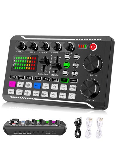اشتري F998 Live Sound Card Audio Mixer Podcast Audio Interface with DJ Mixer Effects Voice Converter with Sound Effects for Karaoke Tiktok YouTube Live Recording Games في السعودية