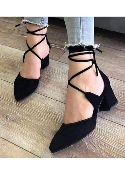Buy Shoes Mid Heels Suede With Lace-Up F-18 - Black in Egypt