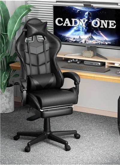 Buy Gaming Chair Adjustable Computer Chair Pc Office Pu Leather High Back Lumbar Support Comfortable Armrest Headrest 82X29X59 Cm in Saudi Arabia