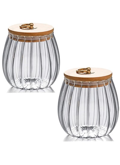 Buy Borosilicate Glass Storage Jar With Airtight Bamboo Lid and Metal Handle (Set Of 2) , 700ML Oval in UAE