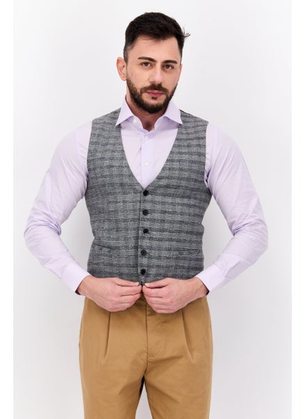 Buy Men V Neck Sleeveless Textured Waistcoat, Grey in UAE