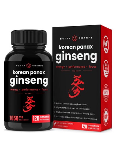 Buy Korean Red Panax Ginseng 120 Vegan Capsules Extra Strength Root Extract Powder Supplement with High Ginsenosides in UAE