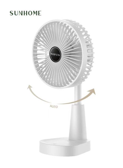 Buy 3-Speeds Mini Adjustable Automatic Swing Air Flow Desktop Fan 9W HH-196 White in Saudi Arabia