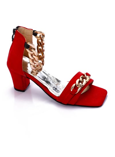 Buy Heeled Sandal For Woman With Chain  - Chamois - Red in Egypt