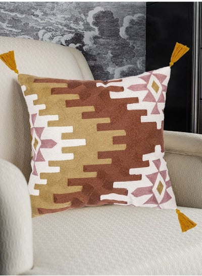 Buy Cushion Cover 1-Pcs 45X45 CM With Filler Luxury Embroidered Golden Striped Cushion Case, Suitable For Sofa Bed Living Room, And Couch, Brown in Saudi Arabia