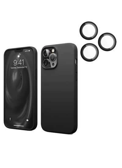 Buy iPhone 15 Pro Max Silicone Case 6.7 Inch With 3 Pieces iPhone 15 Pro Max Camera Lens Protector For iPhone 15 Pro Max Case Black in UAE