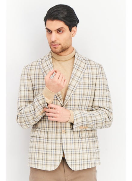 اشتري Men Slim Fit Plaid Blazer, Tan في الامارات