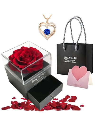 Buy Adando Eternal Rose with Gift Box Cute Eternal Red Rose Set with I Love You Necklace Handmade Preserved Rose Jewelry Box for Mom/Wife/Girlfriend A Romantic Gift for Her in UAE