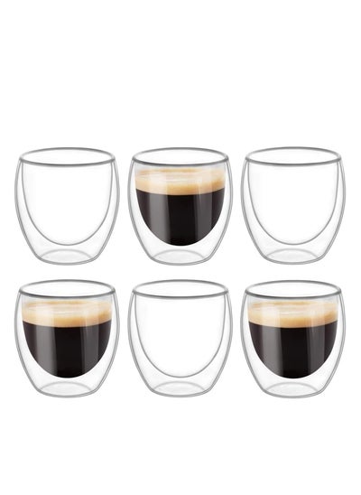 Buy 6 Pieces Double Wall Glasses Coffee Cup, Medium 250Ml in UAE