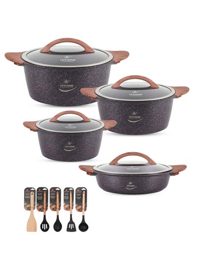 Buy Non Stick Cookware Sets - 13Pcs Granite Cookware Set Kitchen Pots and Pans Set Includes 24/28/32cm Stock Pots and 28cm Low Pot - Healthy 100% PFOA Free - Oven & Dishwasher Safe in UAE