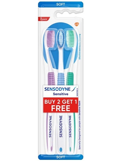 Buy Sensodyne Tooth Brush Sensitive Soft Pack of 3 multi colors in Saudi Arabia