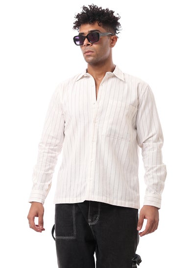 Buy Off-White Heavy Casual Shirt with Mocha Stripes in Egypt