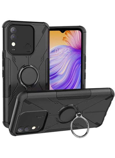 Buy Shockproof Protective Phone Case with Rotation Ring Kickstand for Tecno Spark 8 Black in Saudi Arabia