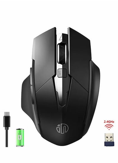 Buy Wireless Mouse, TYPE-C Rechargeable Wireless Mouse, Silent Office And Game Mouse, 3-Speed DPI Adjustment, Ergonomic Optical Portable Mouse For Laptops Android Windows Mac OS, Black in Saudi Arabia