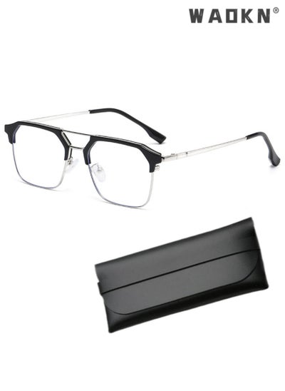 Buy Blue Light Blocking Glasses Blue Light Filter Computer Reading Gaming TV Phones Browline Frame Eyeglasses Fashion Anti Eyestrain Headache Eyewear for Women Men Black Silver in UAE