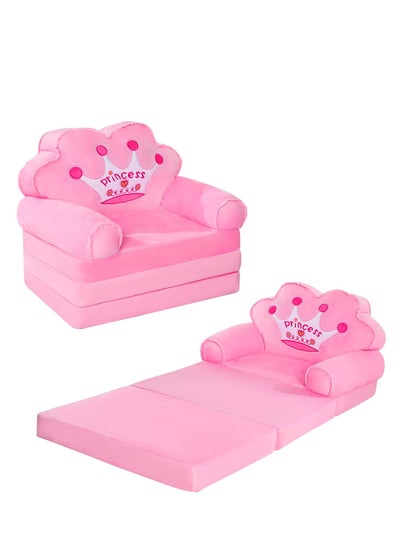 Buy Foldable Toddler Sofa, Kids Couch with Removable Cover, Toddler Couch Bed for Bedroom (Pink) in Saudi Arabia