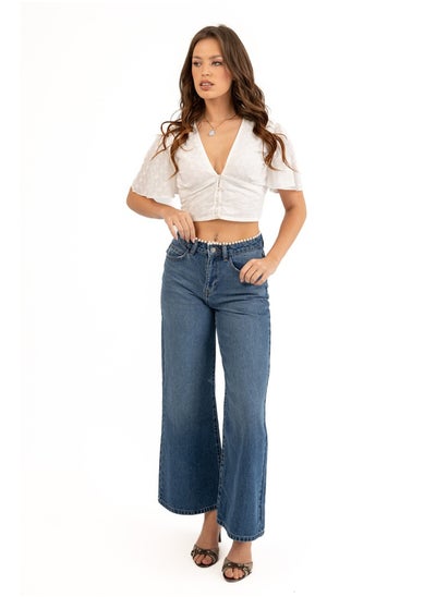 Buy Low-rise flared jeans with pearls beads in Egypt