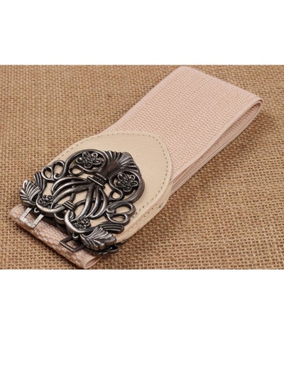 اشتري 65cm Korean Version Of The Imperial Palace Carved Wide Belt For Women With Elastic Pink في الامارات