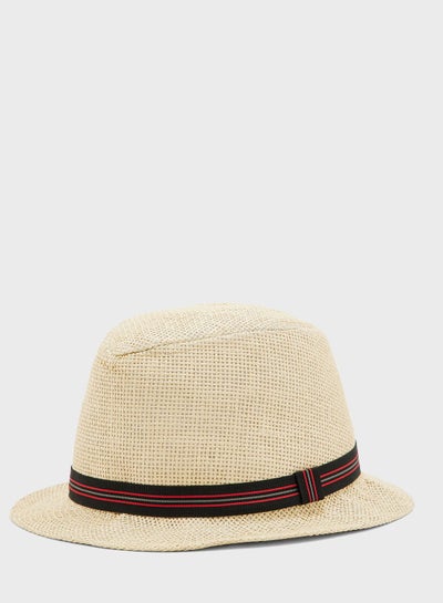 Buy Stripe Detail Straw Fedora Hat in UAE