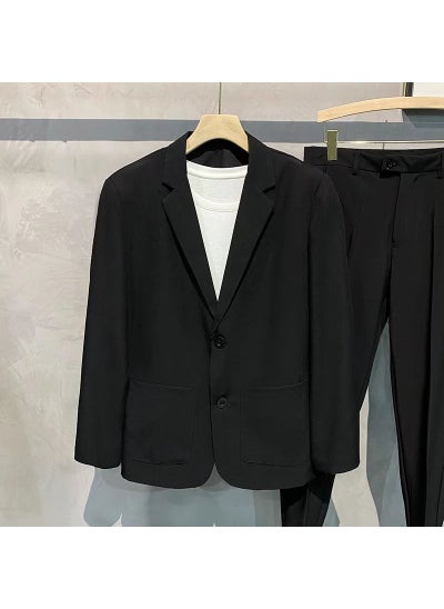 Buy 2022 spring and autumn clothing British style youth non-ironing single West handsome all-match casual slim fit suit jacket for menBlack Black in Saudi Arabia