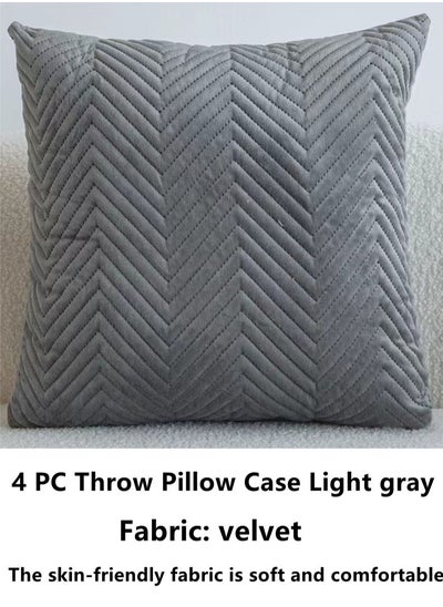 Buy 4-Piece Throw Pillow Case Cushion Cover Light Gray Velvet 45 x 45 Centimeter in UAE