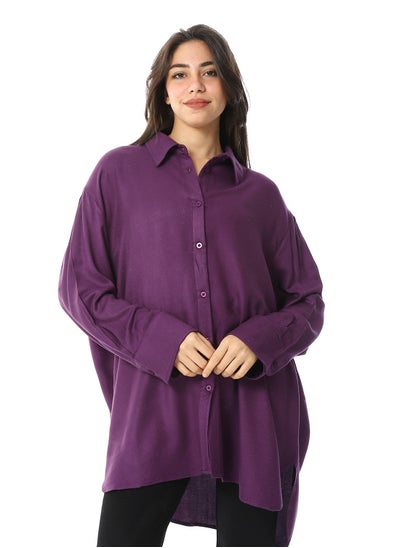 اشتري Turn Down Collar Oversized Shirt_Purple في مصر