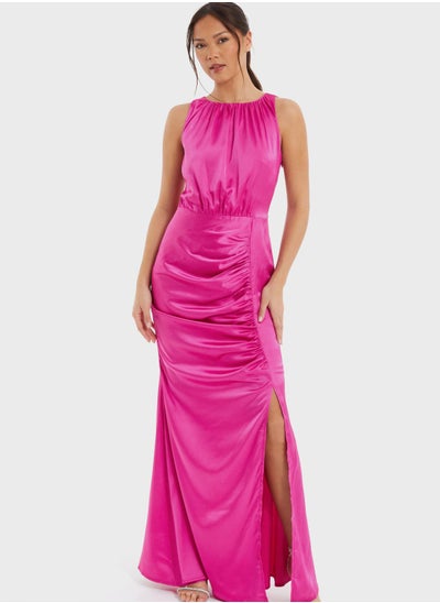 Buy Ruched Detail Side Slit Dress in UAE