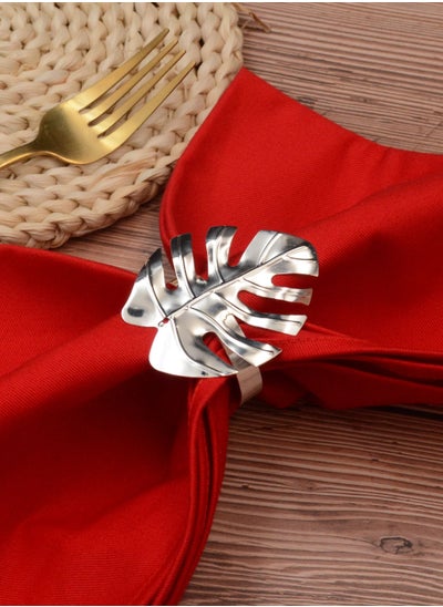 Buy Set of 6 Silver Leaf Napkin Rings Buckle Hollow Cut Metal Napkin Holder in Saudi Arabia