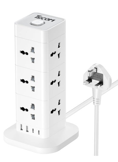 اشتري Power Cord Strip Surge Protector with USB Type C Extension Cord Flat Plug with 12 AC Outlet and 2 USB 1 Type C Small Desktop Station Compact Socket 3 Tiers Grey and White. في الامارات