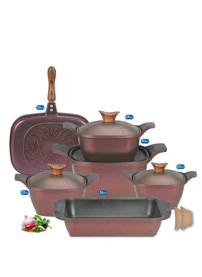 Buy Korean Design Granite Set, 11 Sq. Square, Neoklien (4 Pot + Double Grill + Casserole) Neoklien 4 Pots (20-22-24-30) + Double Grill 36 + Rectangular Casserole 36 - Royal in Egypt