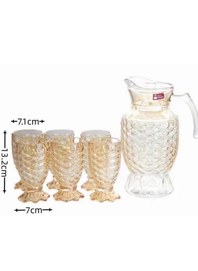 اشتري Premium Glass Teapot Sets 7 Piece Clear/Amber for Parties and Everyday Use 1600ml في الامارات