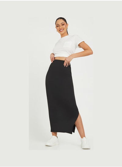 Buy Side Slit Detail Knit Bodycon Core Maxi Skirt in Saudi Arabia