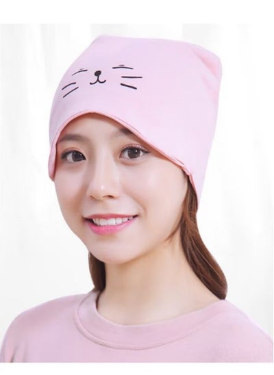 Buy Women's Windproof Sleeping Cap Night Bonnet Slouchy Sleep Cap Beanie Hat for Postpartum Pink Color in UAE