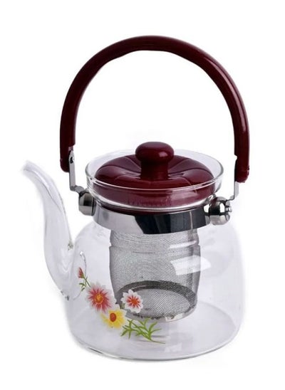 Buy Floral Designed Teapot With Strainer Clear/Red in Saudi Arabia