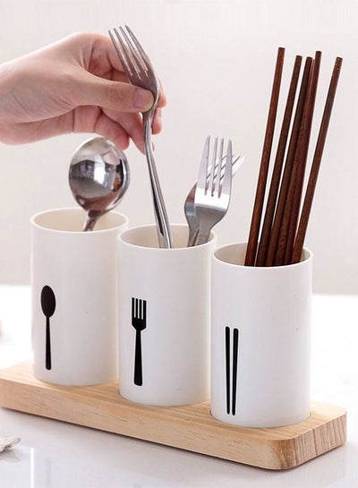اشتري Kitchen Utensils Holder Flatware Caddy Organizer Cutlery Drainer Rack for Chopstick Spoon Fork with Wood Base Kitchen Countertop في الامارات
