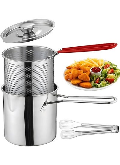 Buy 4PCS 304 Stainless Steel Japanese Style Deep Fryer Pot,1.2L With Oil Filter Mesh,Lid And Clip in Saudi Arabia