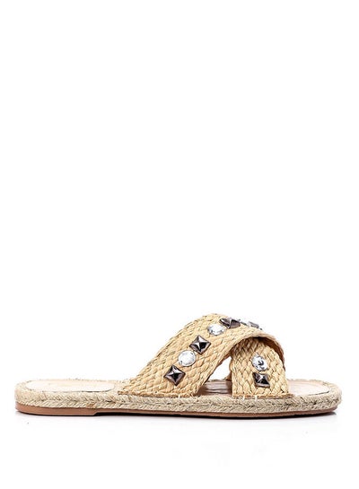 Buy Cross Strapped Straw Slippers With Decorative Studs in Egypt