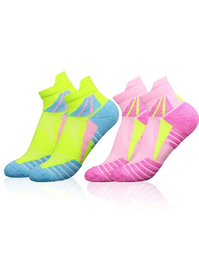 Buy 2 Pairs Running Socks for Women, Anti-Blister & Sweat-Wicking, Trainer, Light Weight, Athletic, breathable anti blister soft and light weight, Rose Pink, Fluorescent Green(UK(4-7)/EU(35-40)) in UAE