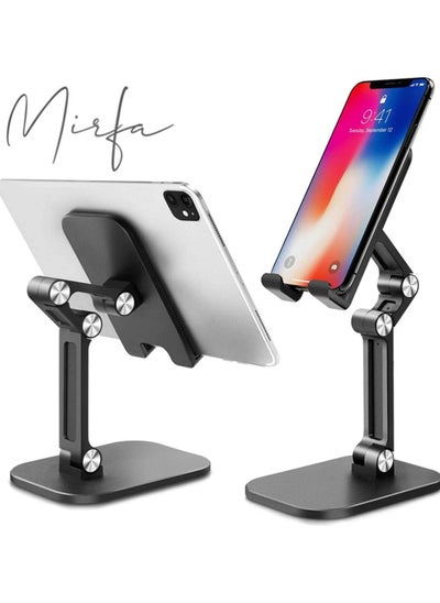 Buy Foldable Phone Stand With Adjustable Height and Angle for Desk (Black) in UAE