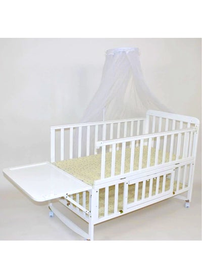 Buy Baby Wooden Bed Attachable With Parents Bedside Rocking Mosquito net and Storage with 4 Wheel 120x60cm in Saudi Arabia