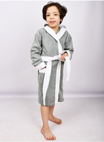 Buy Baby bathrobe with hood, multi-size, gray and white in Saudi Arabia