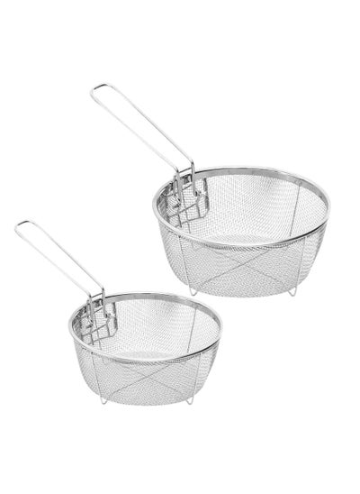 اشتري 2 Pcs Round Wire Fry Basket Deep Fryer Strainer For Frying,Round Wire Mesh Fry Food Display Cutlery, With Long Handle Frying Fryer Strainer for Pot French Fries Turkey Chicken Kitchen Cooking Tools في السعودية